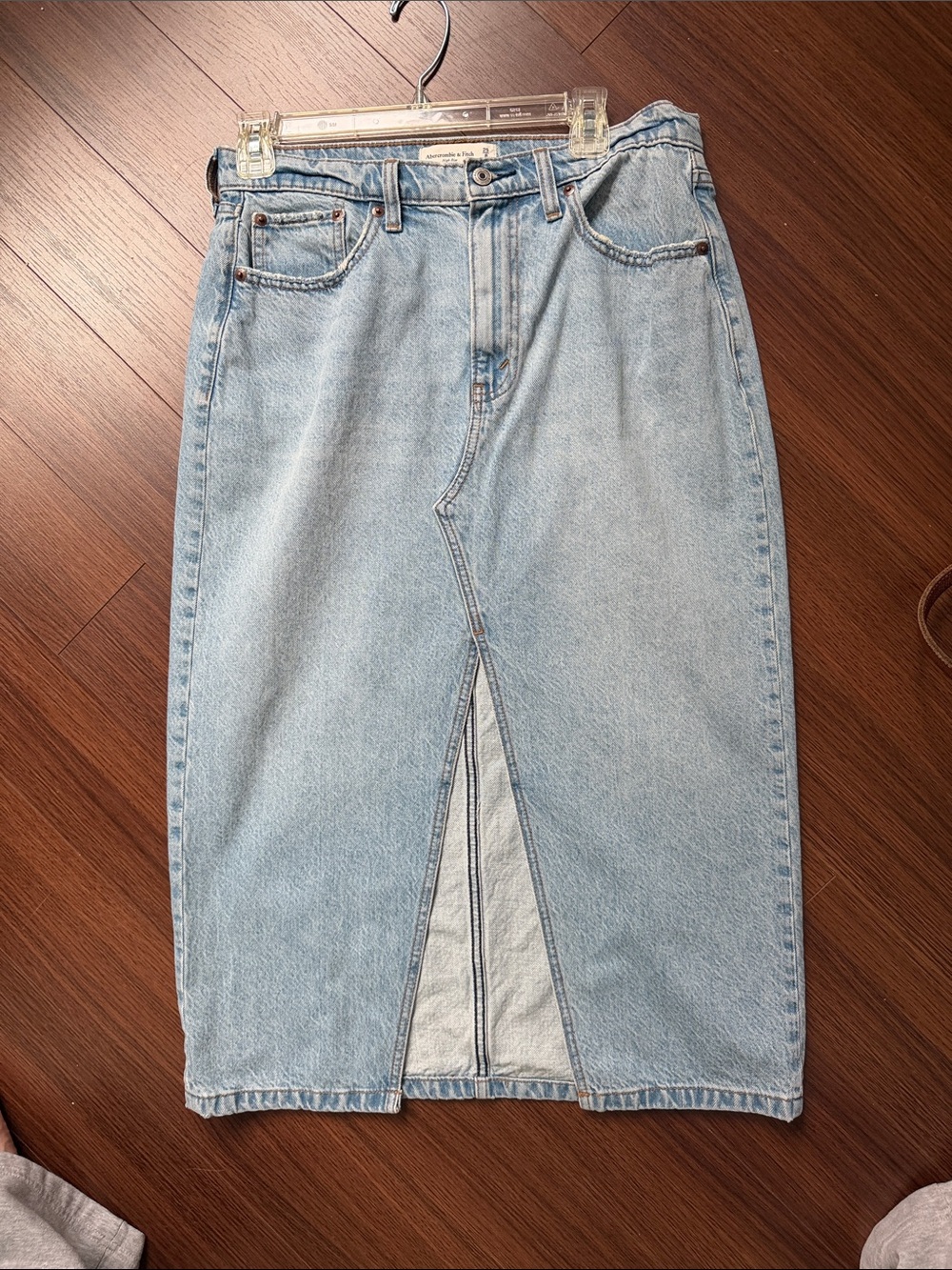 Abercrombie & Fitch Light Blue Denim Midi Skirt with Front Slit